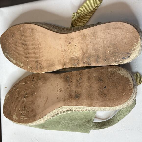 Anthropologie Elysess Women's Suede Green Tie Espadrille Sandals Size 40/9 Boho - Picture 6 of 7